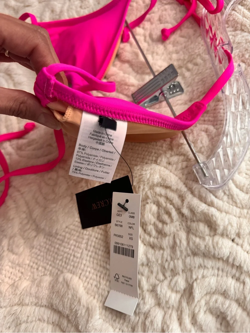 J. Crew Neon Pink Triangle Bandeau Bikini Top - Brand New